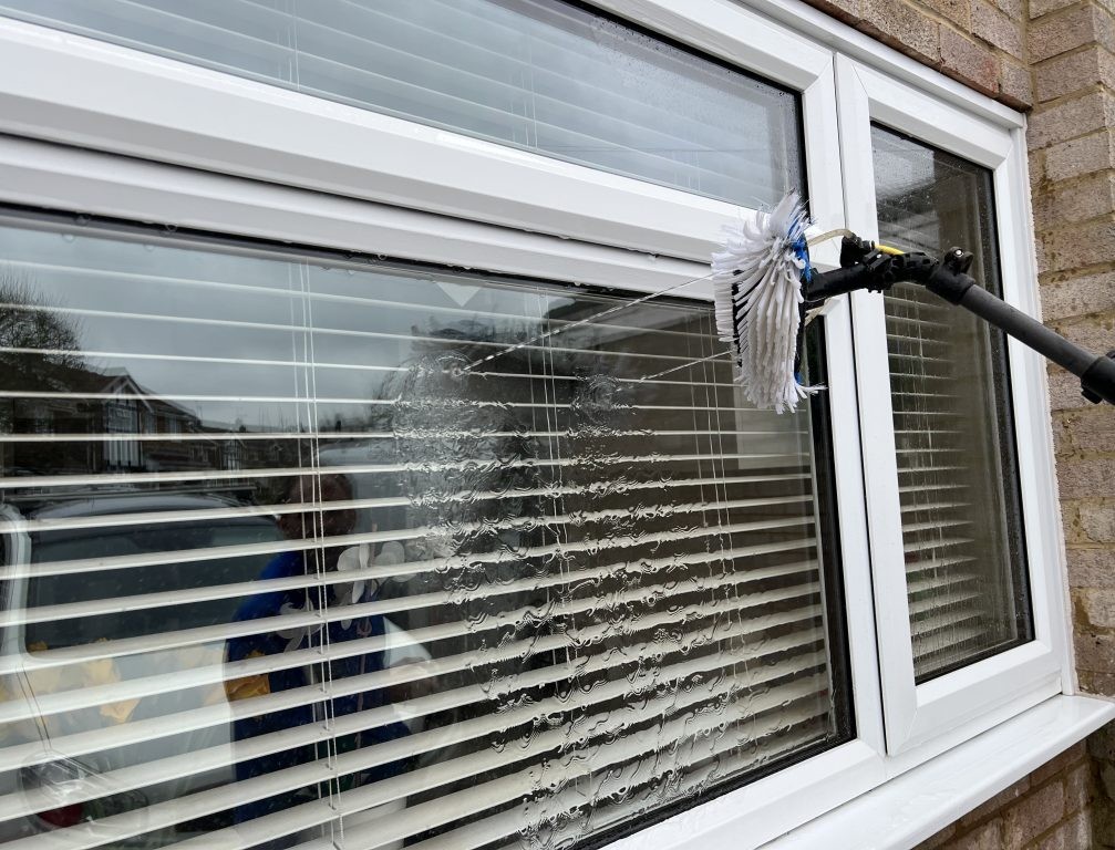 Window cleaning in progress